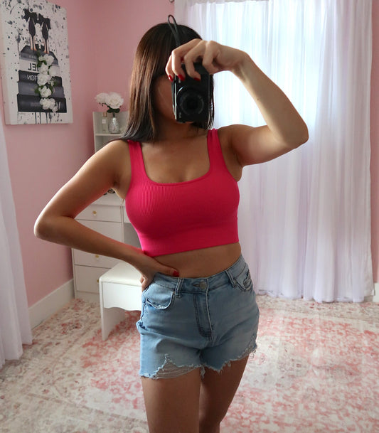 Ribbed Crop Tank - Hot Pink