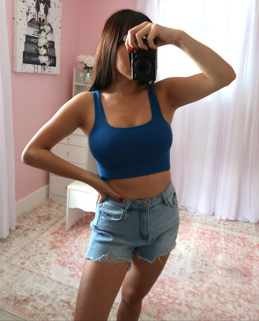 Ribbed Crop Tank - Blue
