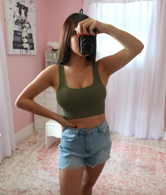 Ribbed Crop Tank - Olive