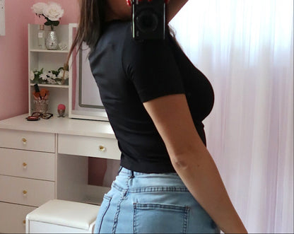 High Stretch Seamless Crop Tee - Black (L/XL)