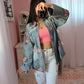 Pink Flowers and Denim Shacket