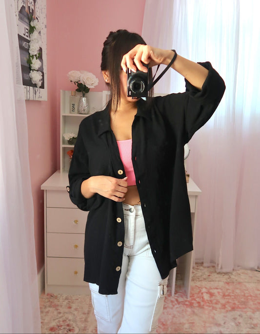 Tunic Button Top - Black