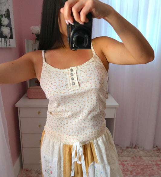 Cutie Patootie Floral Tank - Cream Corn
