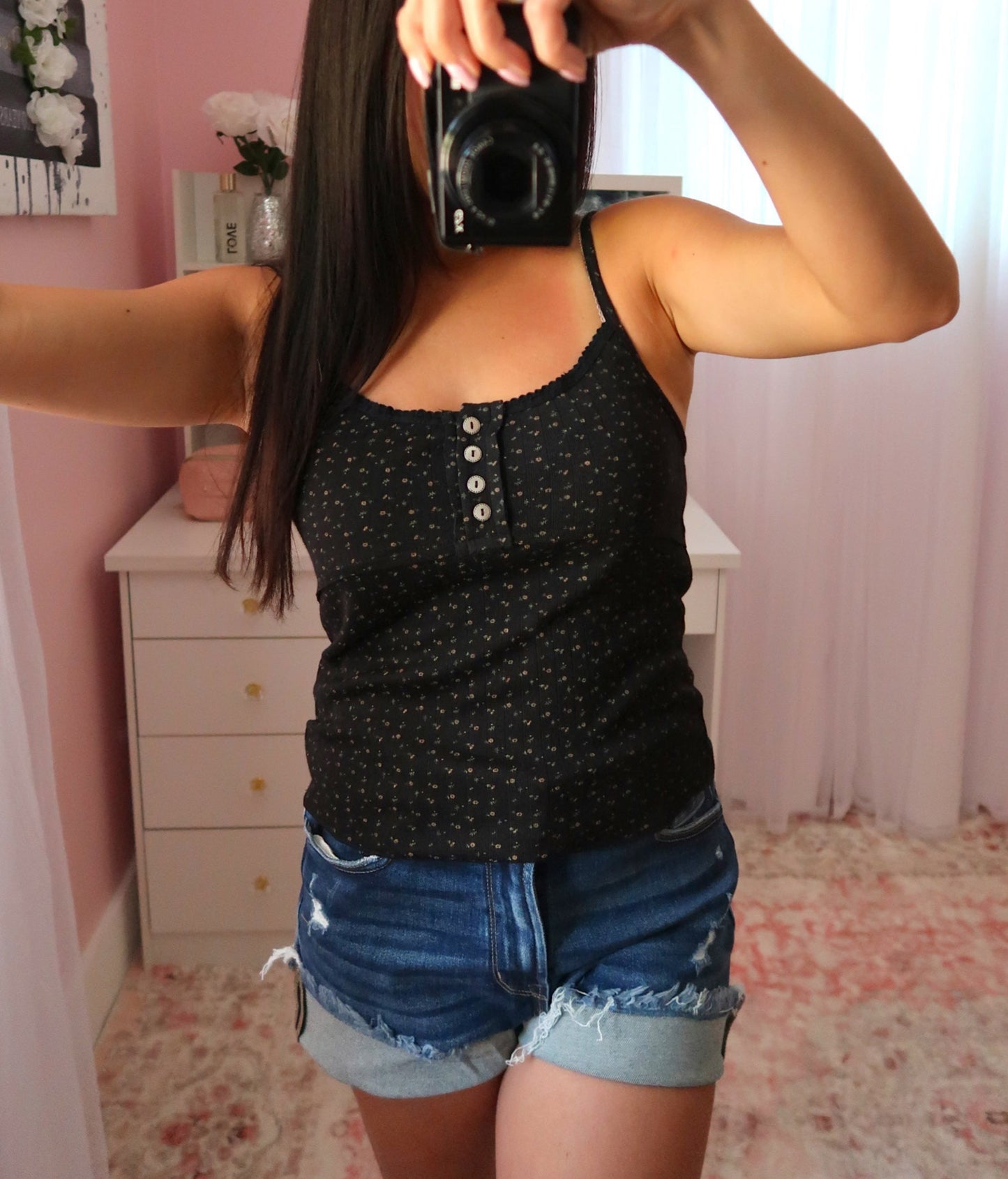 Cutie Patootie Floral Tank - Black