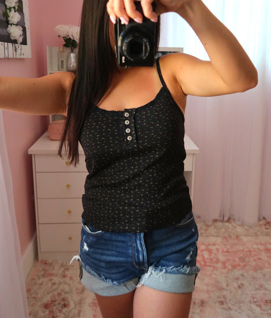 Cutie Patootie Floral Tank - Black