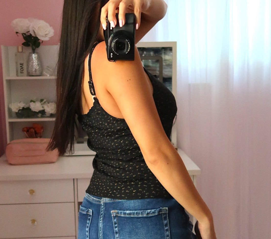 Cutie Patootie Floral Tank - Black