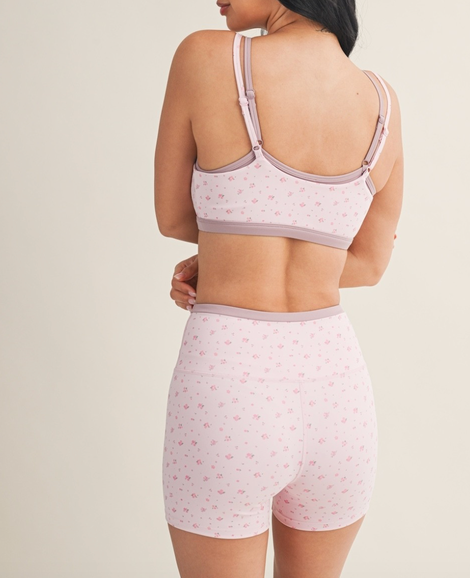 Pink Ditsy Active Shorts + Bra Top