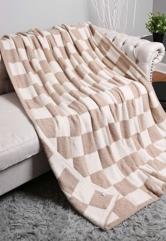 Checkered ComfyLuxe Blanket - Beige/Cream