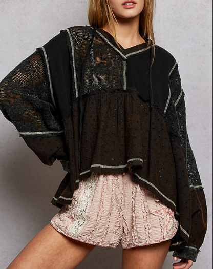 Babydoll Hooded Top - Black
