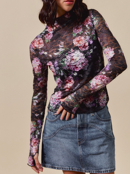 Leila Floral Long Sleeve - Black