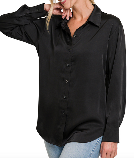 Brenda Button Blouse - Black