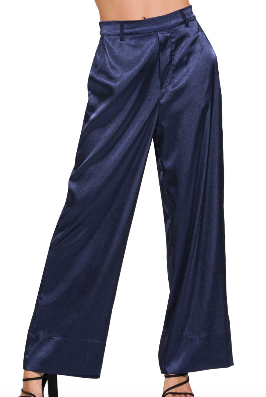 Silky Wide Leg Pant - Midnight Blue