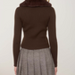 Faux Fur Collar Cardigan - Brown