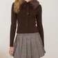 Faux Fur Collar Cardigan - Brown