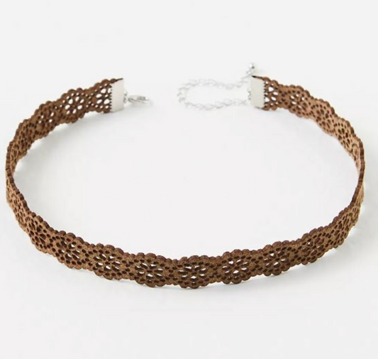 Flower Suede Choker - Brown