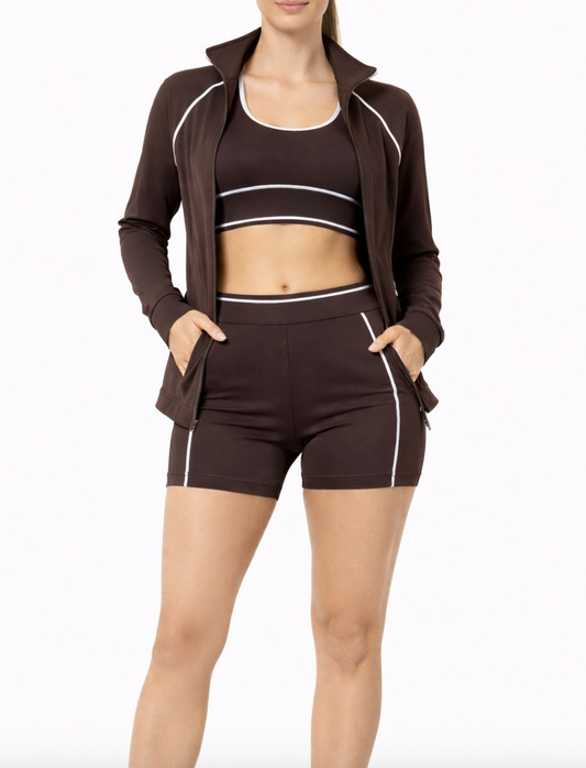 3-Piece Shorts Active Set - Brown