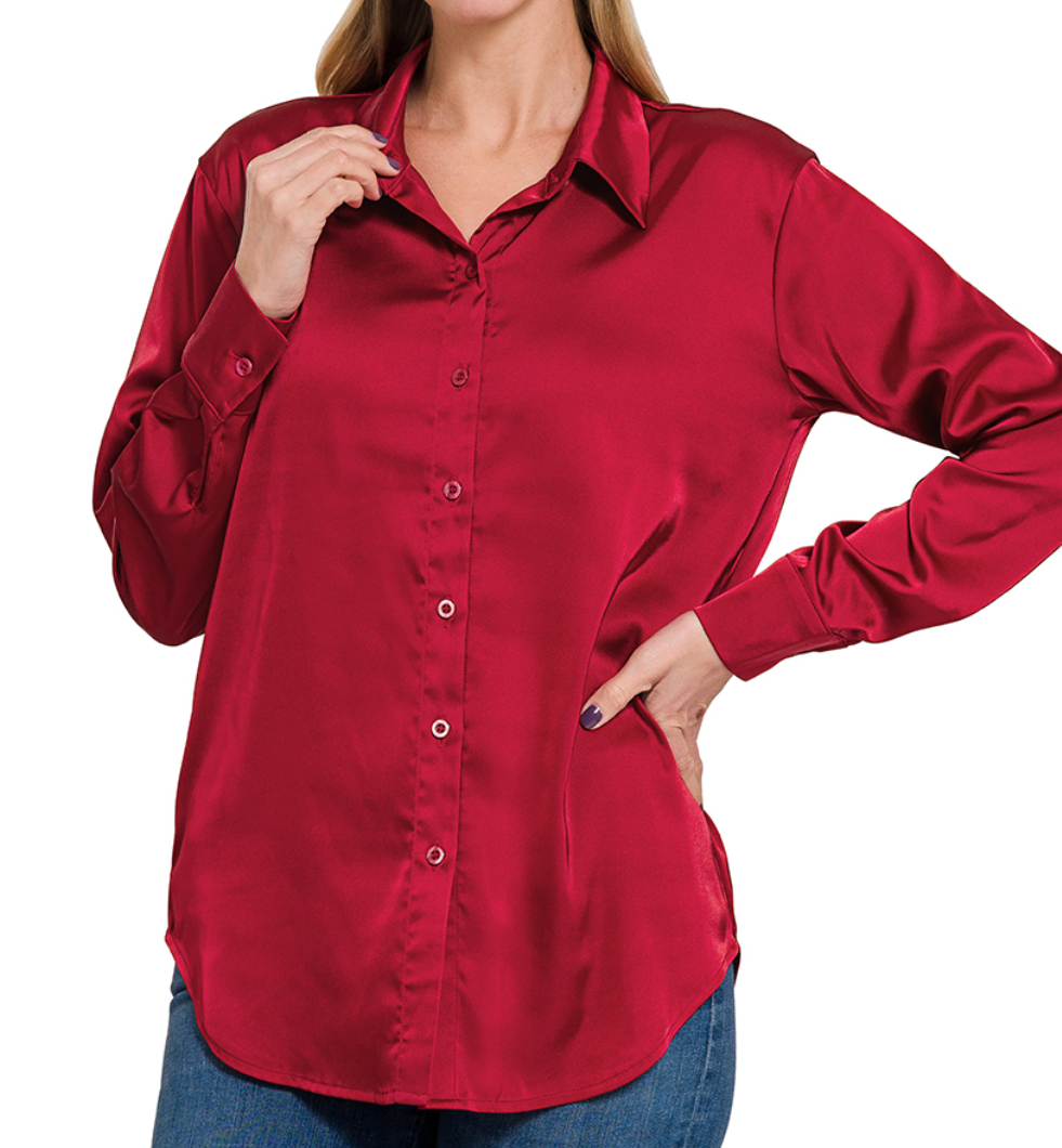 Brenda Button Blouse - Cranberry