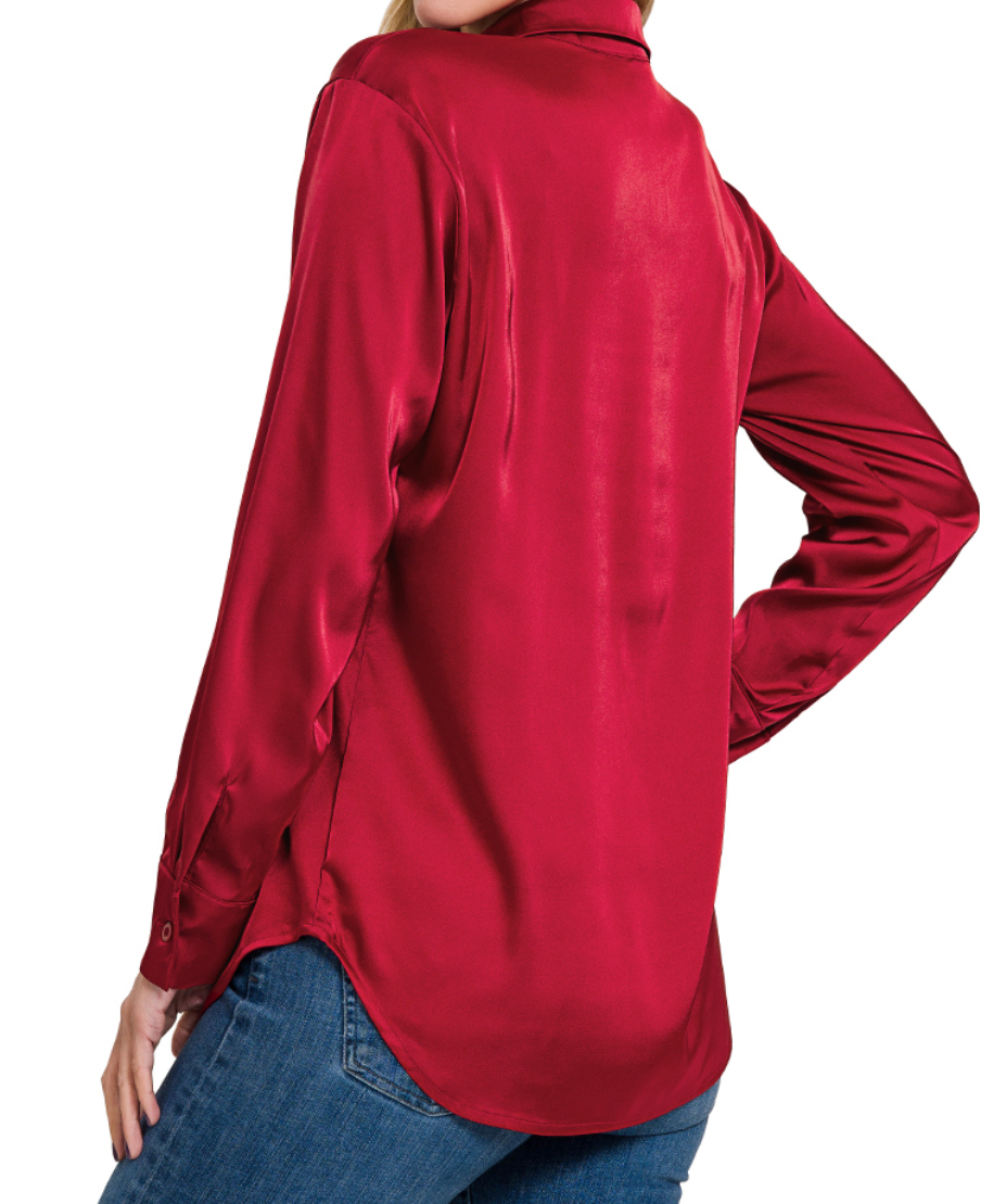 Brenda Button Blouse - Cranberry