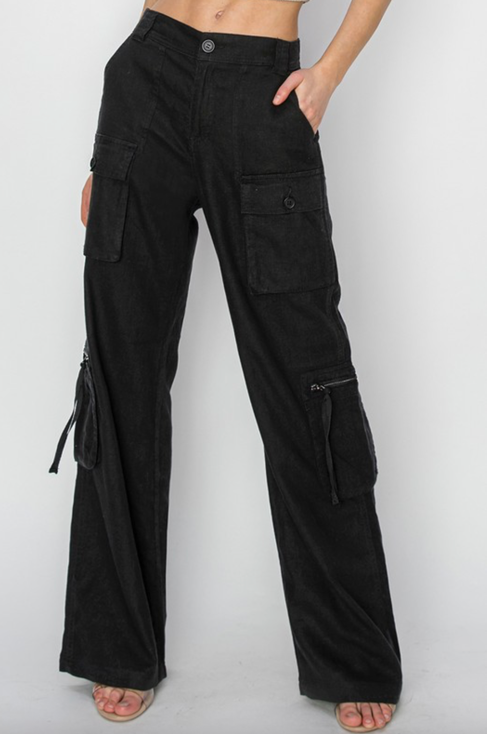 High Rise Straight Linen Cargo Pants