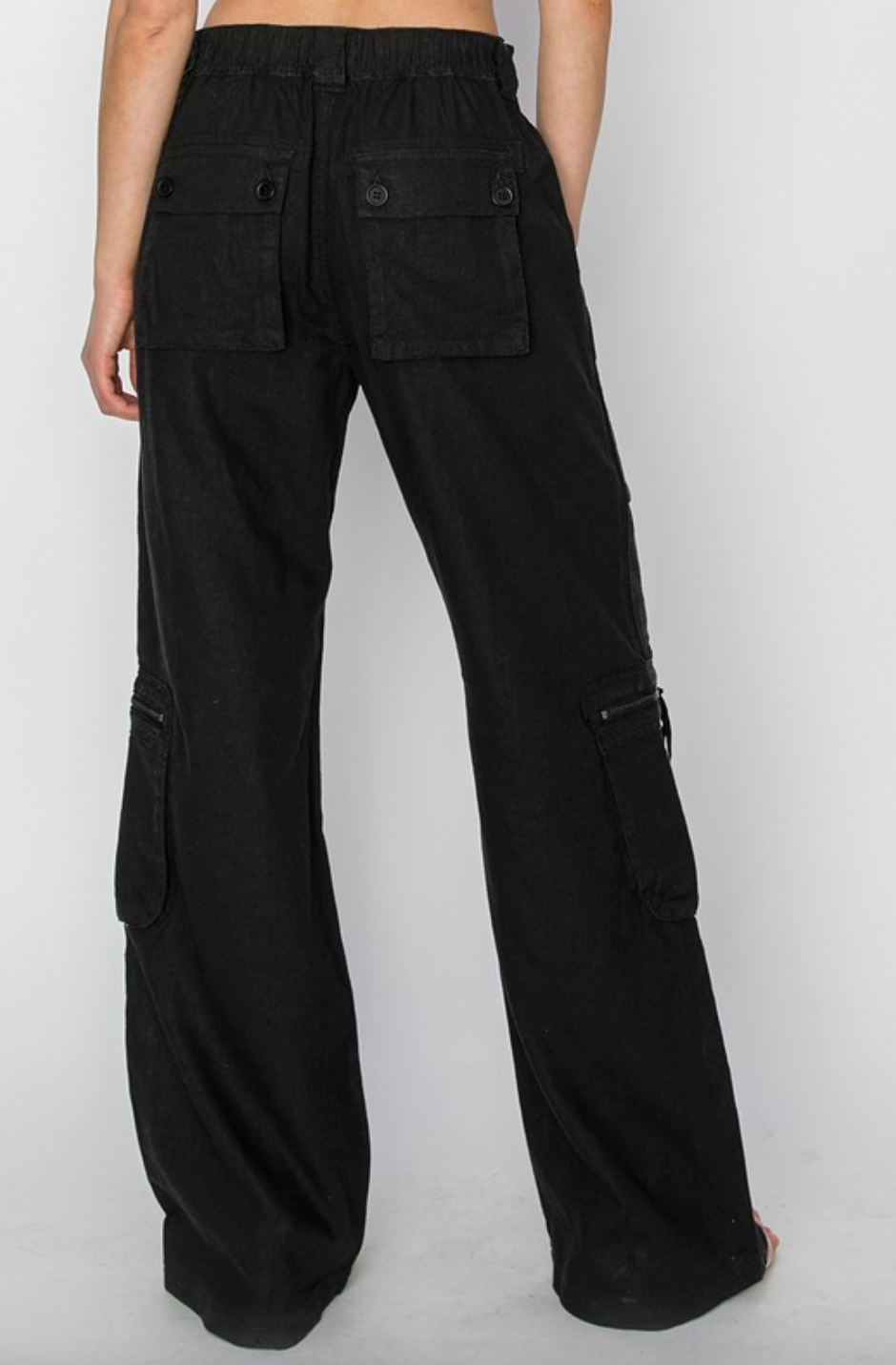 High Rise Straight Linen Cargo Pants