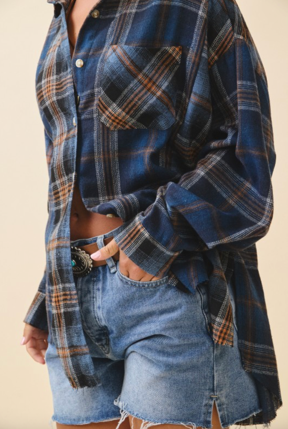 Mixed Plaid Flannel Shirt - Blue