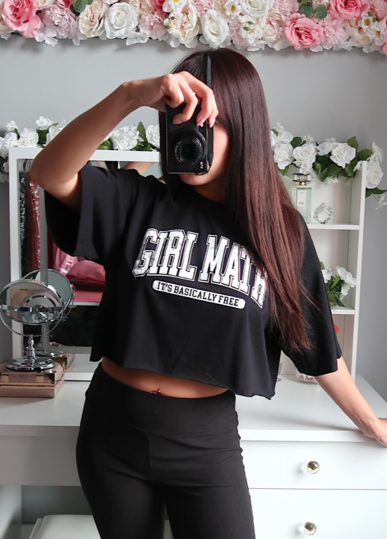 Girl Math Cropped Tee - Black