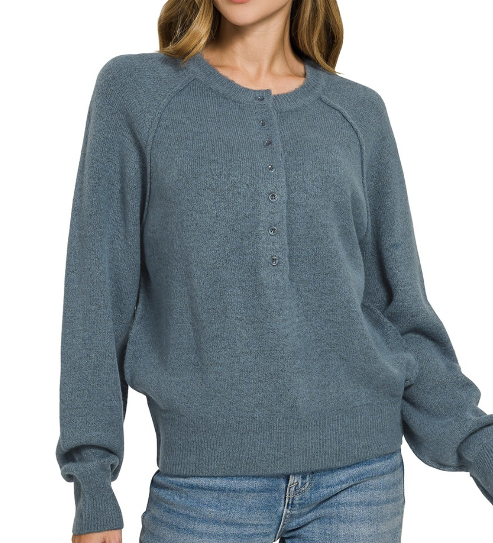 Half Button Henley Sweater (3 colors available)