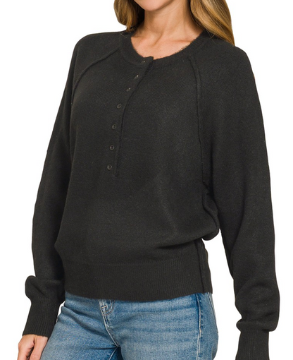 Half Button Henley Sweater (3 colors available)