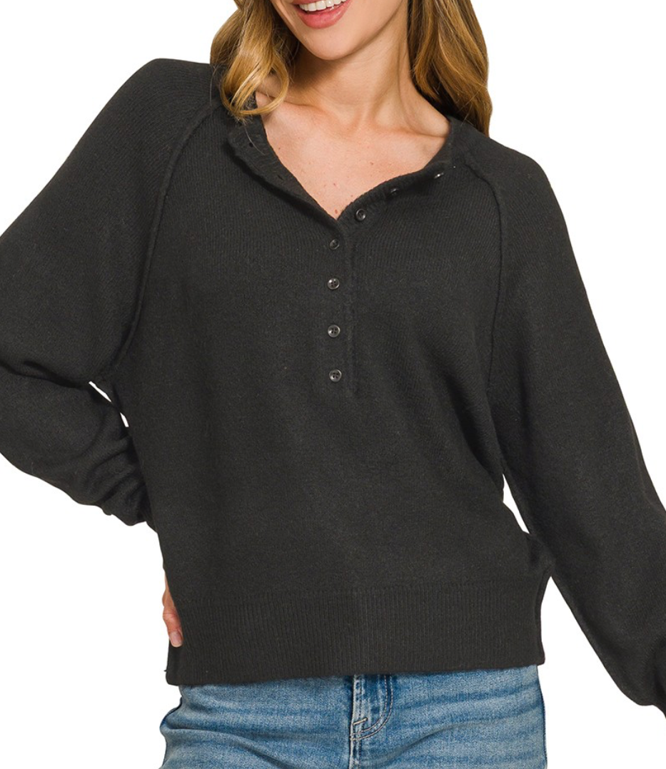 Half Button Henley Sweater (3 colors available)