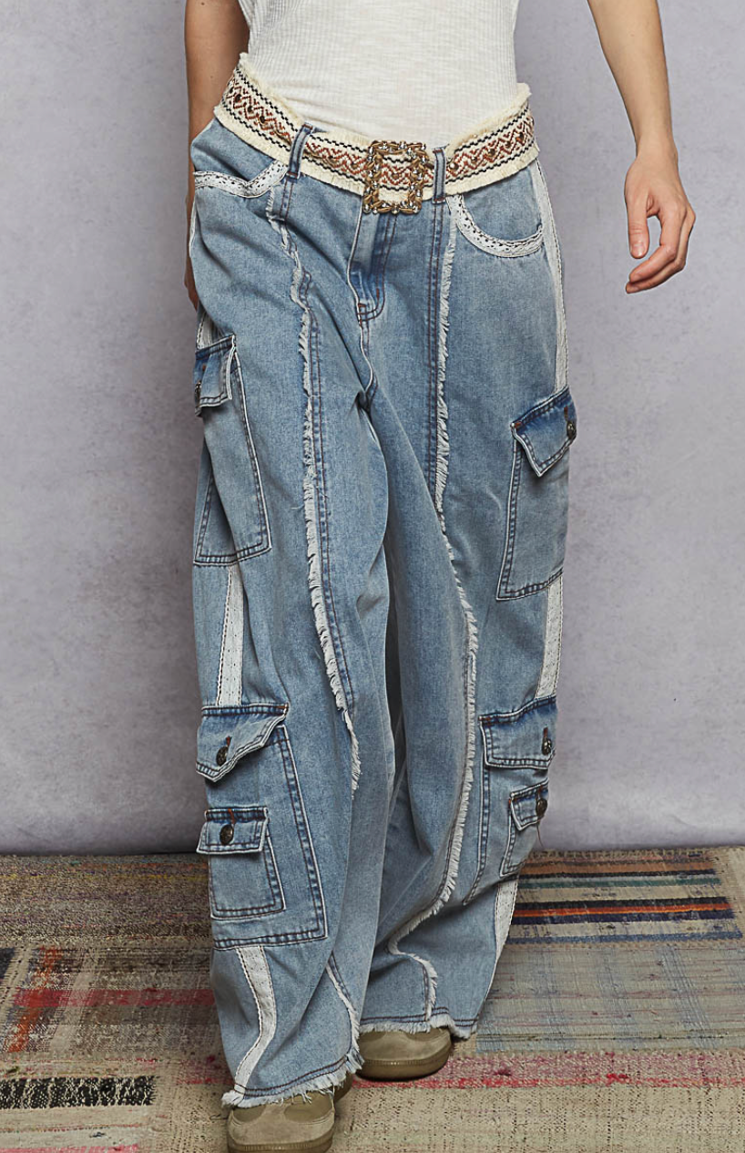 Lace Trim Cargo Jean