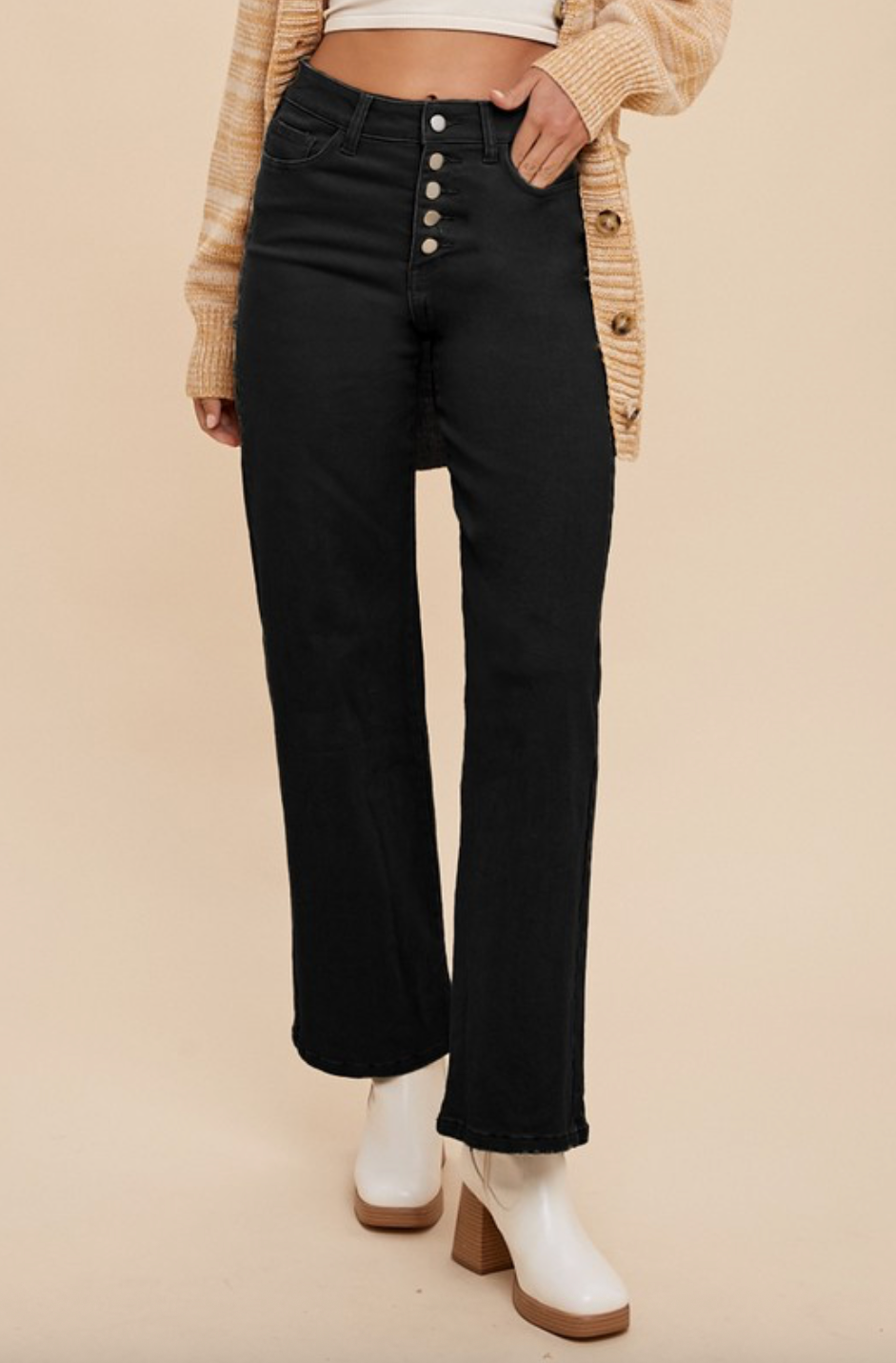 High Rise Stretch Button Jeans