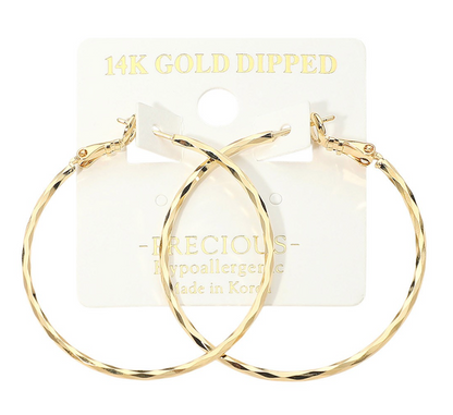 14K Gold Dipped Large Thin Twisted Hoops