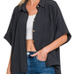 Mila Linen Button Top - Black