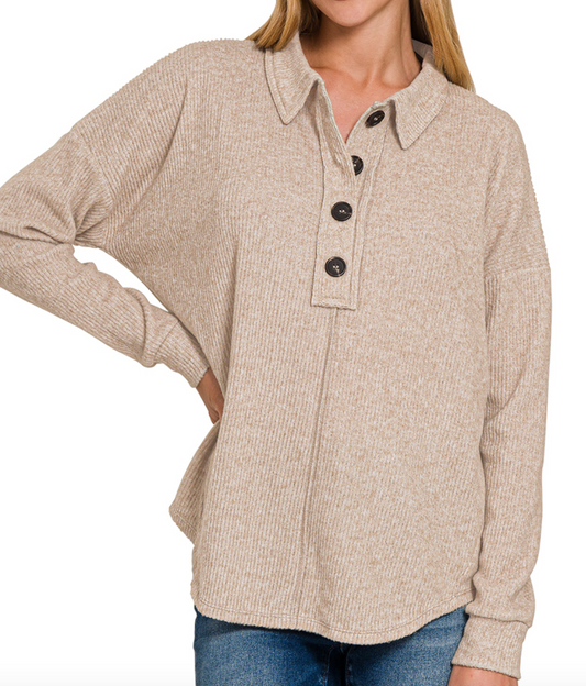 Genesis Button Top - Light Mocha