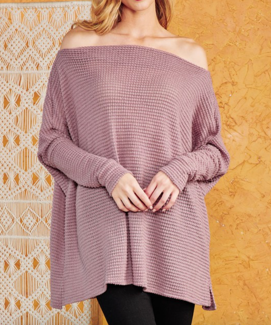 Waffle Knit Tunic Top - Mauve