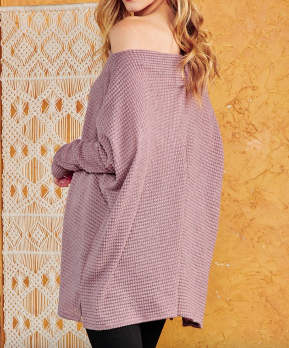 Waffle Knit Tunic Top - Mauve