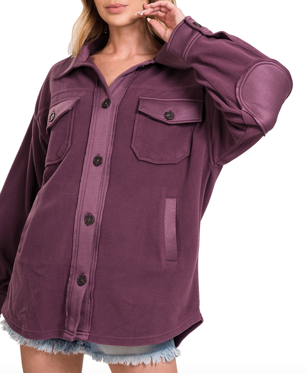 Oversized Fleece Shacket - Plum