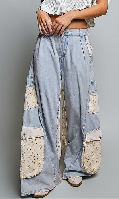 Denim and Eyelet Pants