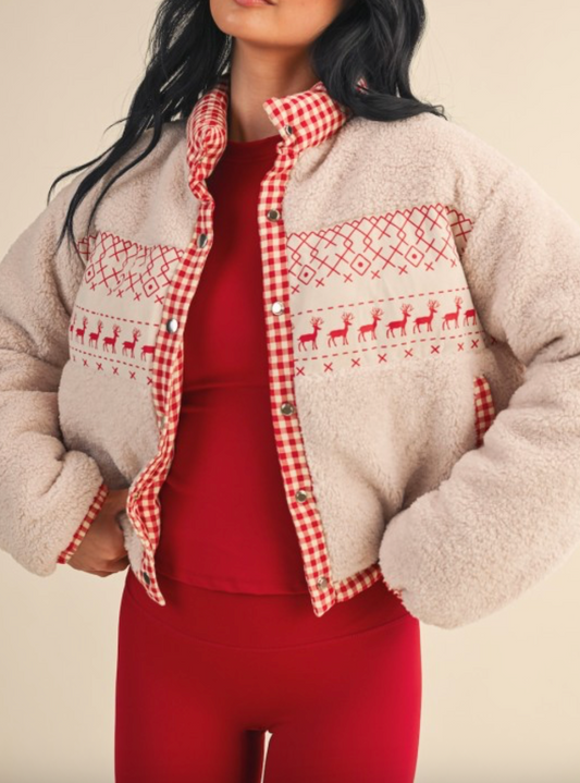 Holiday Reindeer Sherpa Jacket