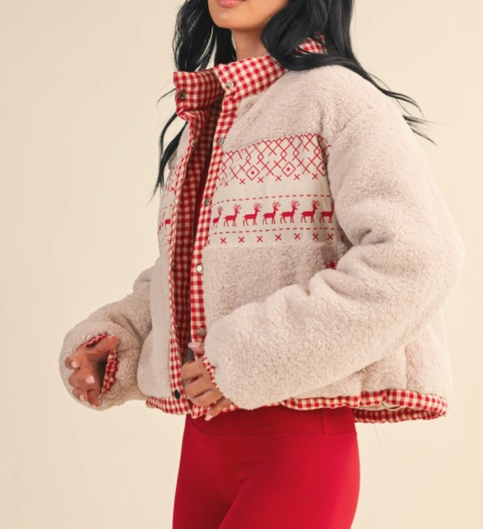 Holiday Reindeer Sherpa Jacket