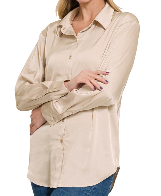 Brenda Button Blouse - Sand