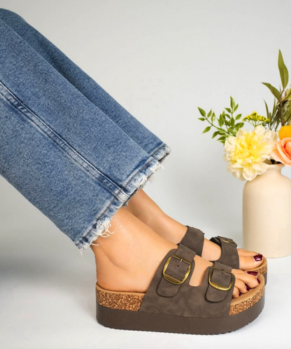Double Buckle Platform Sandals