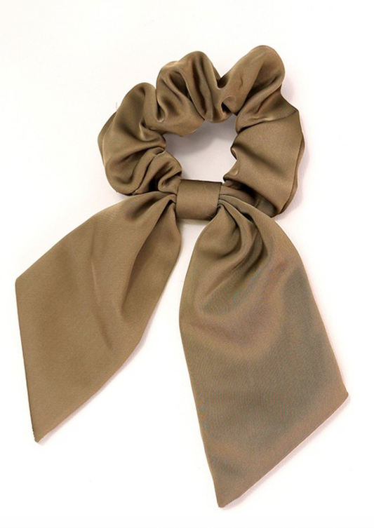 Silky Long Bow Scrunchie - Brown