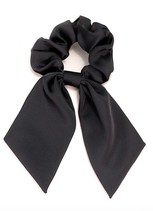 Silky Long Bow Scrunchie - Black