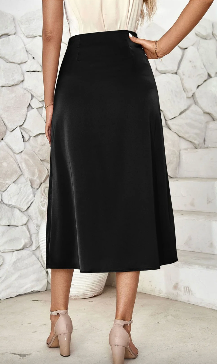 Andrea A-Line Satin Midi Skirt