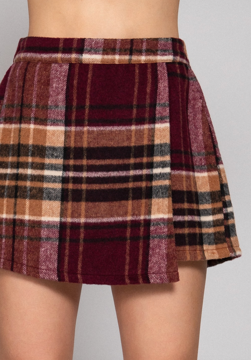 Lana Plaid Skort - Burgundy/Camel