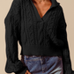 Cable Knit Crop Sweater - Black
