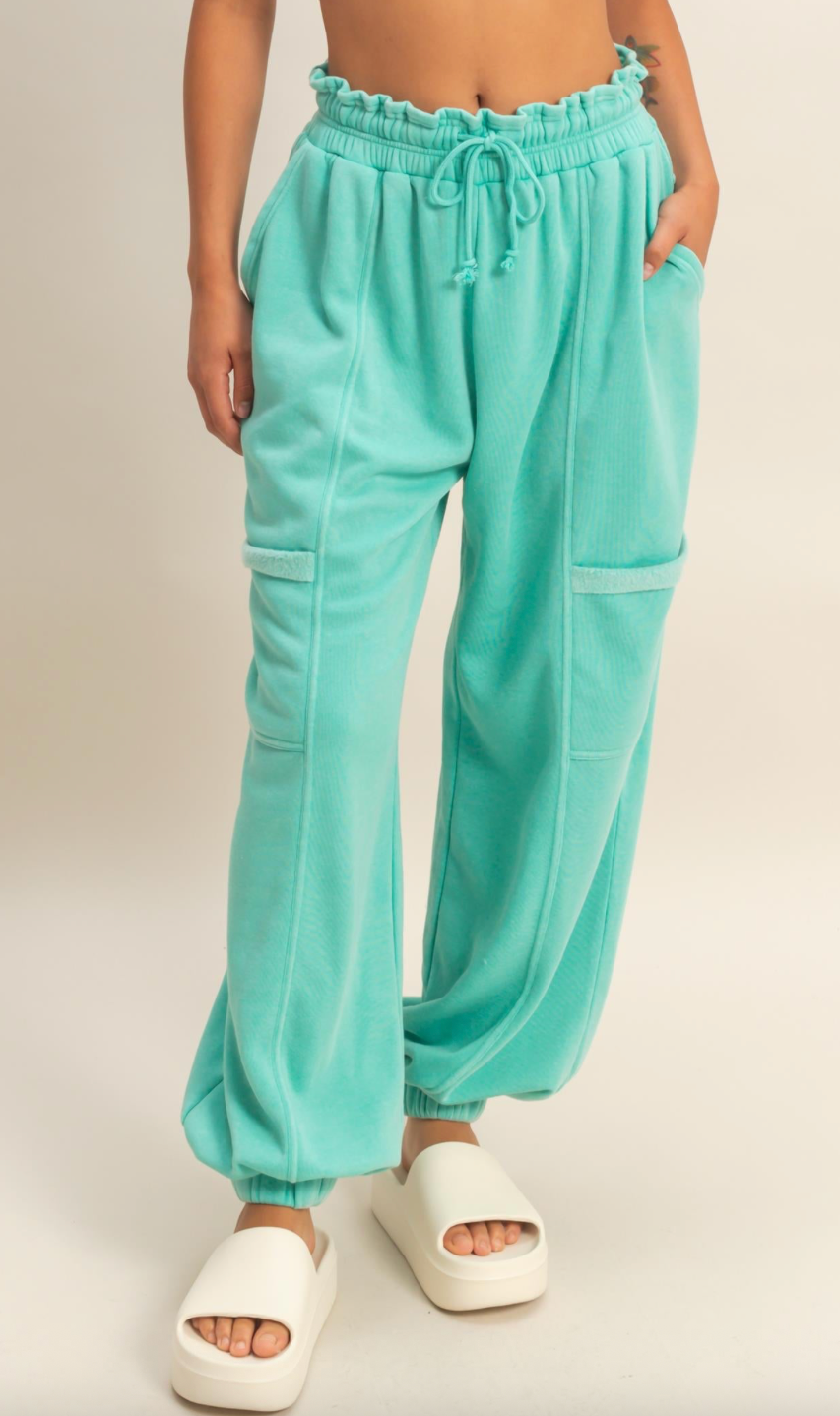 Cute Waist Joggers - Turquoise