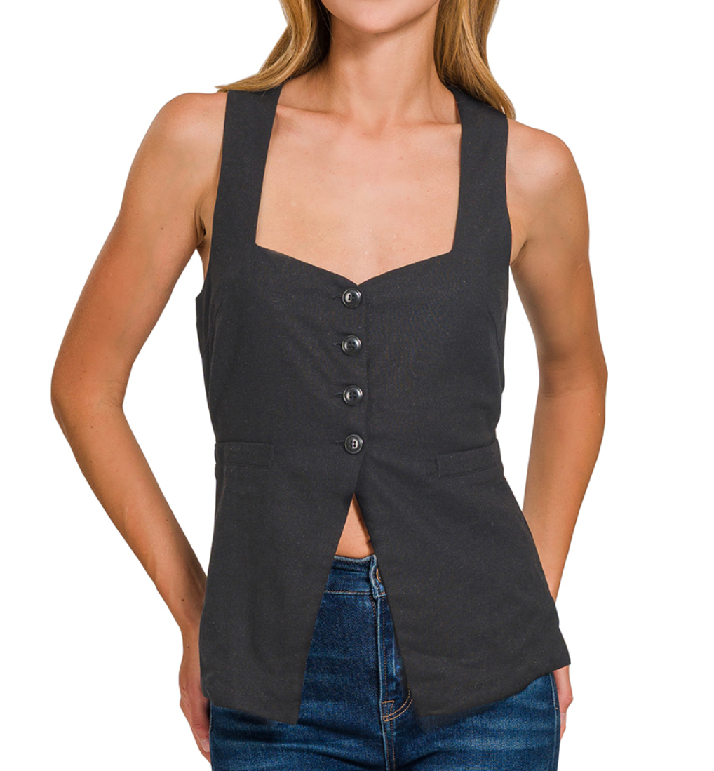 Marlie Back Tie Vest - Black