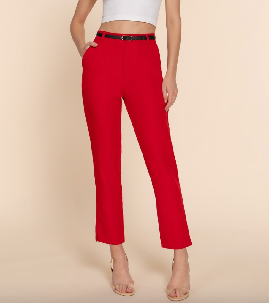 Office Pant With Belt - Red